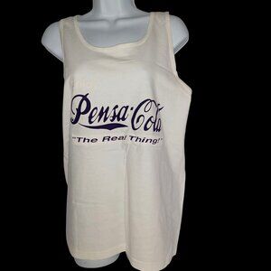 Fruit Of The Loom Pensacola Tank Top Cover Up Cotton White/Navy Blue Womens M